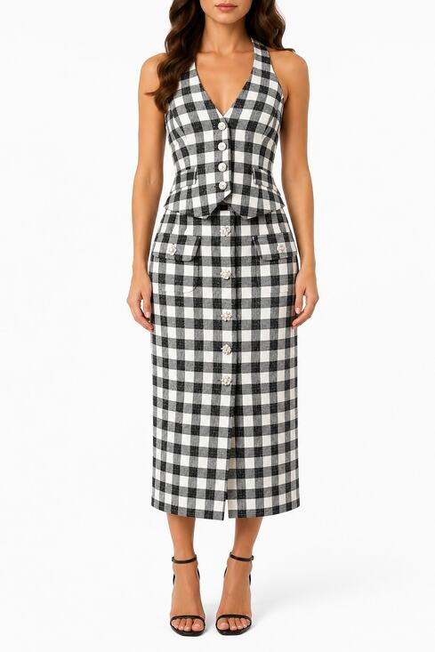 Cara Cara Dresses & Skirts - Cara Cara Prescott Halter Top Faye Midi Skirt Set Black Gingham Cotton XS